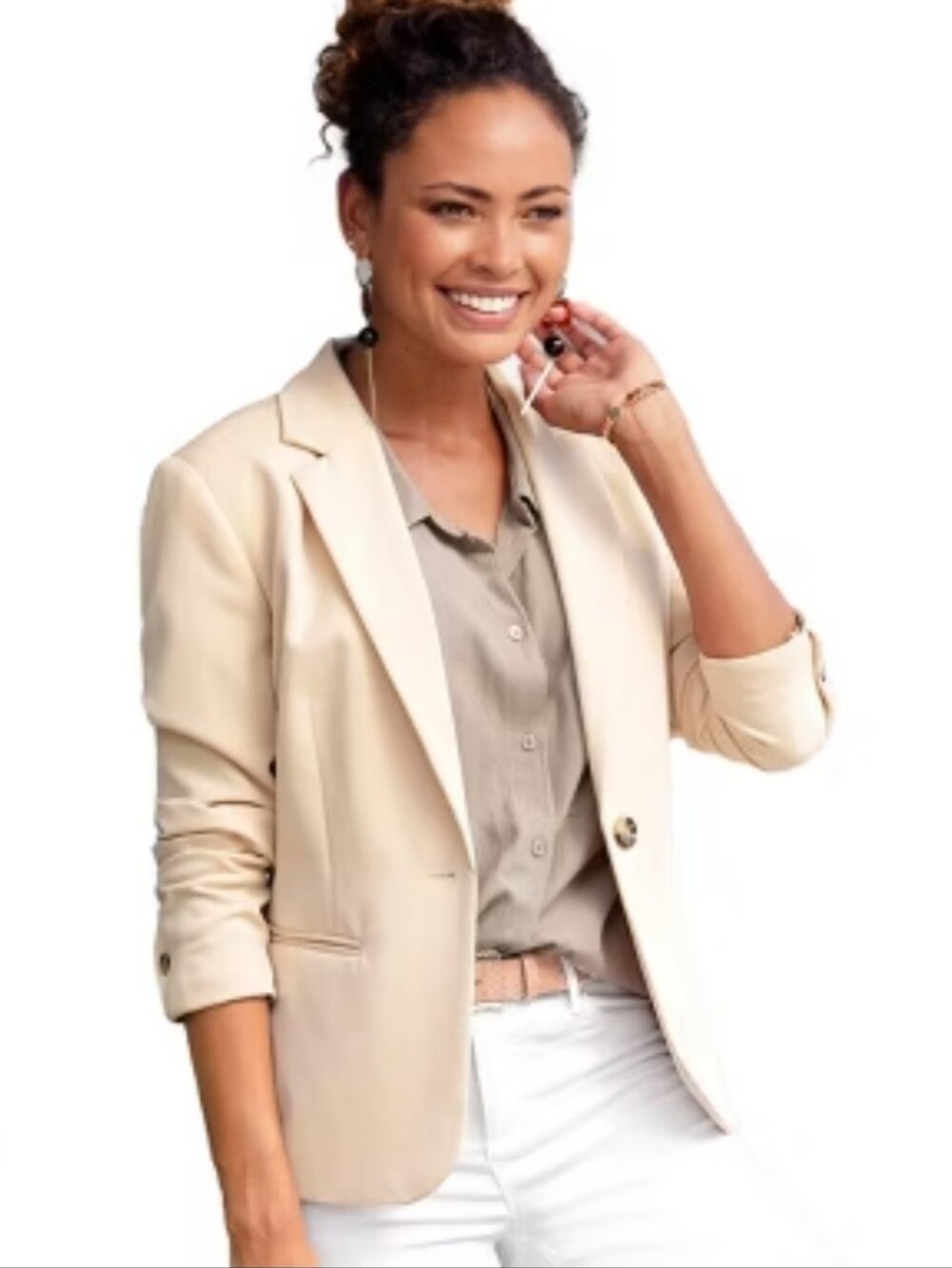 H&M Cream Single-Button Tailored Blazer